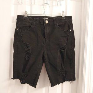 Black Destructed Bermuda Denim Shorts